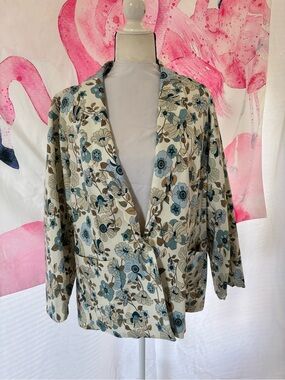 Cato Floral Open-Front Blazer in Cream, Blue and Tan plus size